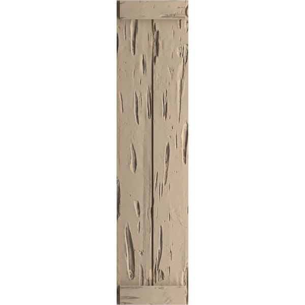 Rustic Two Board Joined Board-n-Batten Pecky Cypress Faux Wood Shutters W/End Batten, 11W X 54H